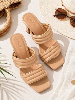 Abound Nordstrom Nude Heeled Sandals Double Strap Slip On Neutral Chic Size 7